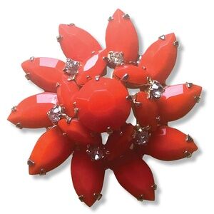 Vintage Orange Floral Brooch with inset rhinestones